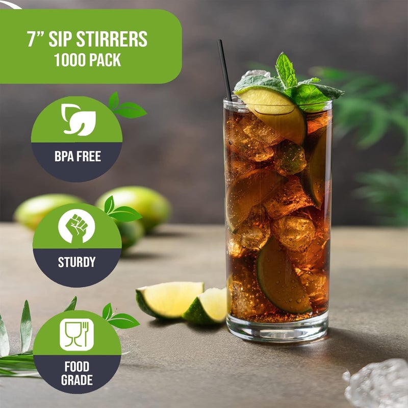 PAMI 1000 Disposable Plastic Cocktail Straws Stir Sticks, Coffee Stirrers for Hot & Cold Drinks, Ideal for Bars and Home (Black 7'') - Image 5